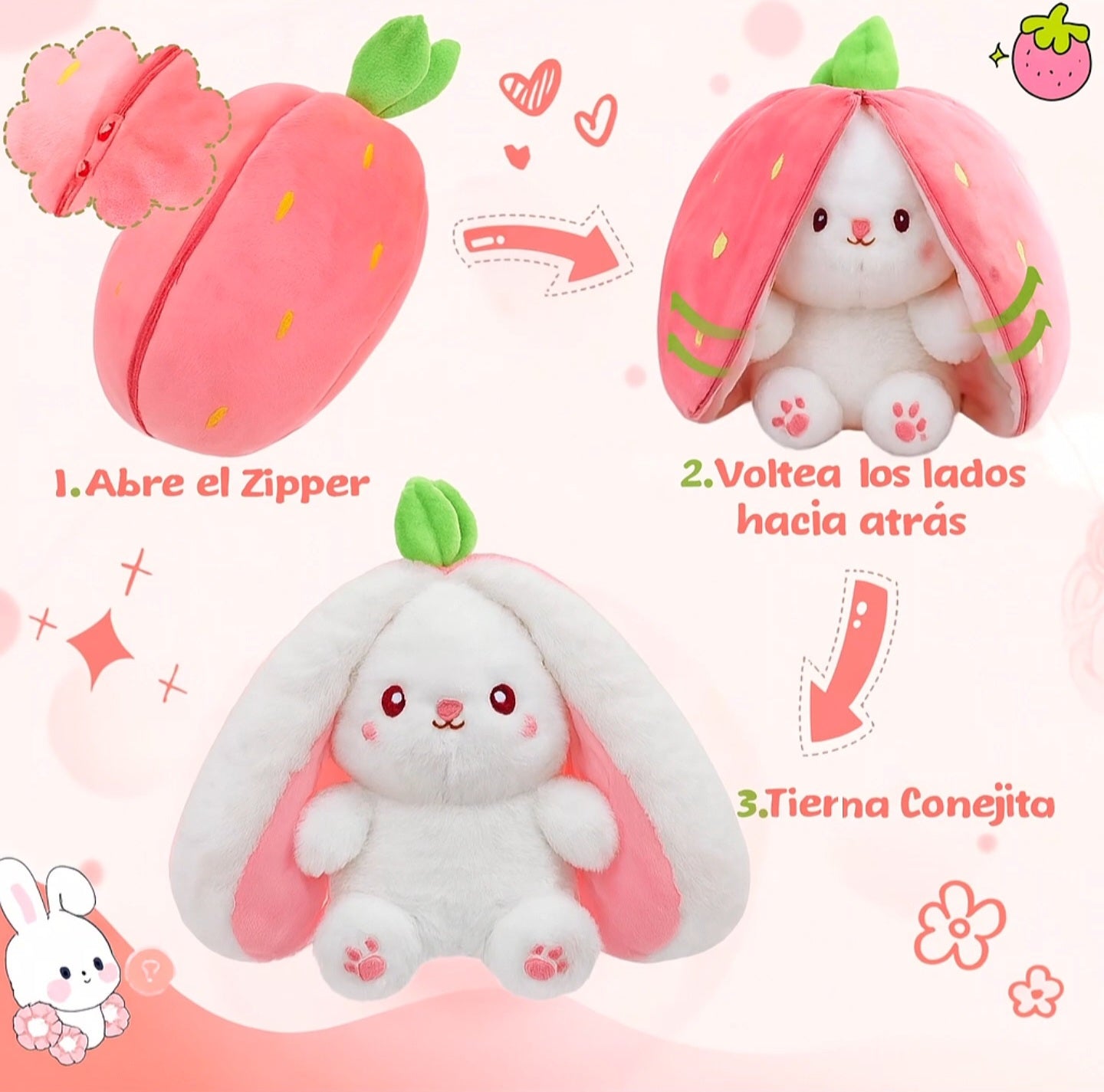 Peluche Conejo con Capa de Fresa